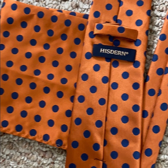 Lot of 6 orange ties with pocket square. Like new. - Picture 3 of 8